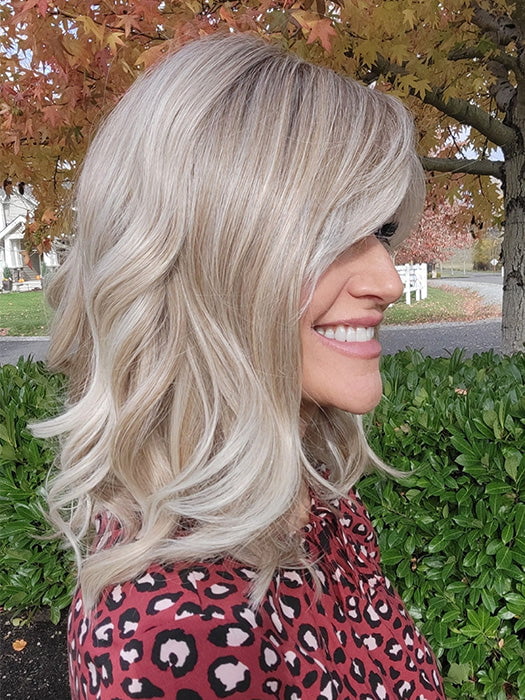 Natalie Gray @vanish.into.thin.hair wearing HEPBURN by BELLE TRESS in color MILKSHAKE BLONDE-R | A mixture of Light Sandy Brown, Highlighted with Light Ash Blonde with a Hint of Light Platinum Blonde with a Medium Root Color