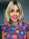 Lorena @faux.hurr.lifee wearing HOLLIE PETITE by JON RENAU in color 12FS8 SHADED PRALINE | Light Gold Brown, Light Natural Gold Blonde & Pale Natural Gold-Blonde Blend, Shaded with Medium Brown