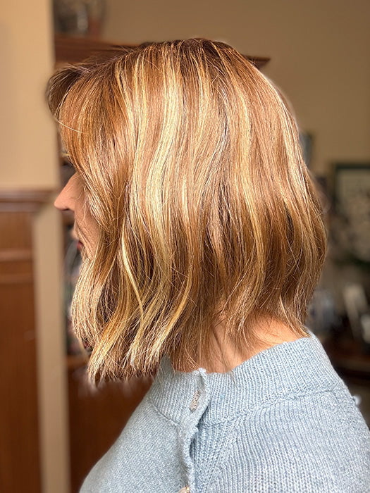 Eileen @crazywiglady is wearing HOLLIE PETITE by JON RENAU in color 10RH16 CAFFE MOCHA | Light Brown with 33% Light Natural Blonde Highlights