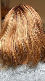 Eileen @crazywiglady is wearing HOLLIE PETITE by JON RENAU in color 10RH16 CAFFE MOCHA | Light Brown with 33% Light Natural Blonde Highlights