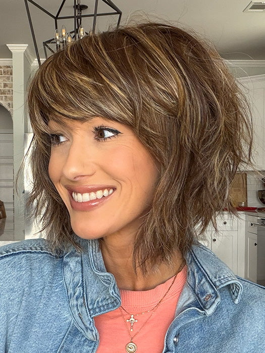 Jenna Fail @jenna_fail wearing HOLLIS by ESTETICA in color CARAMELKISS | Golden Brown w/Light Copper Blonde Highlights