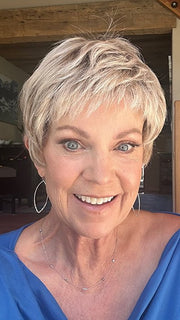 Susan S. @an_affair_with_hair wearing STRAIGHT CHIC by RAQUEL WELCH in RL19/23SS SHADED BISCUIT | Light Ash Blonde Evenly Blended with Cool Platinum Blonde with Dark Roots