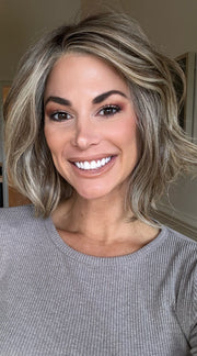 Katy C.  @thewigeducator wearing UNFILTERED by RAQUEL WELCH WIGS in color RL12/22SS SHADED CAPPUCCINO | Light Golden Brown Evenly Blended with Cool Platinum Blonde Highlights with Dark Roots PPC MAIN IMAGE