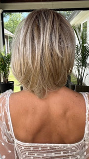 Jenna Fail @jenna_fail wearing ON IN 10 by RAQUEL WELCH WIGS in color SS19/23 SHADED BISCUIT | Light Ash Blonde Evenly Blended with Cool Platinum Blonde with Dark Roots