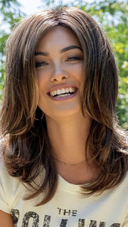 JODIE by Rene of Paris in CHOCOLATE-PRETZEL | Blend of Warm Light Brown and Strawberry Blonde with Dark Roots