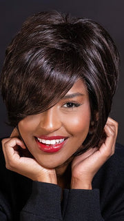 Sophia wearing IGNITE by JON RENAU in 4/33 CHOCOLATE RASPBERRY TRUFFLE | Dark Brown & Medium Red Blend