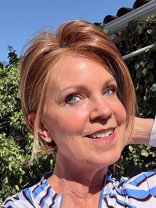 Susan Sparks @an_affair_with_hair wearing IGNITE by JON RENAU in color FS27 STRAWBERRY SYRUP | Medium Red-Gold Blonde with Gold Blonde Bold Highlights