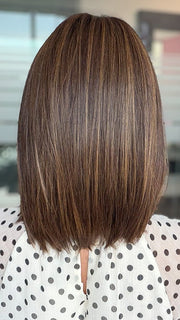 Model is wearing ILA in color MARBLE BROWN R | Medium Brown Evenly Blended with Light Honey 