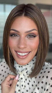 Model is wearing ILA in color MARBLE BROWN R | Medium Brown Evenly Blended with Light Honey 