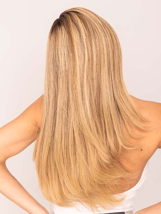 Roxie in BRENNA by JON RENAU in color 24BT18S8 SHADED MOCHA | Medium Natural Ash Blonde and Light Natural Gold Blonde Blend, Shaded with Medium Brown