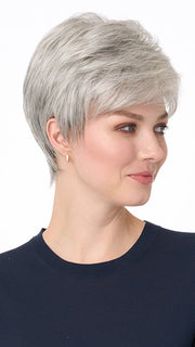 Model is wearing JAMIE by ENVY in color MEDIUM GREY | Salt and Pepper Grey 50% Medium Brown 50% Grey