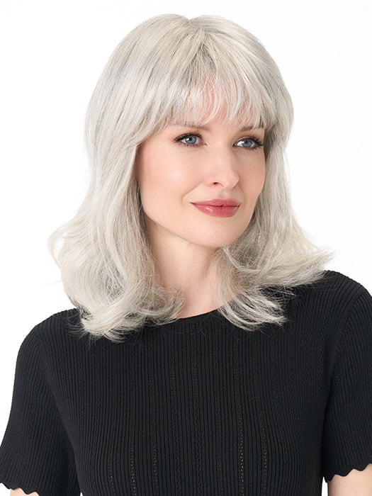 Model is wearing JOLIE by ENVY in color MEDIUM-GREY | Salt and Pepper Grey 50% Medium Brown 50% Grey