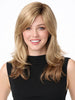 Model is wearing JOY by ENVY in color SPARKLING-CHAMPAGNE | Medium Brown roots with overall Strawberry Blonde base and soft Golden Blonde highlights