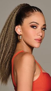 21" CRIMPED POCKET PONY by Kim Kimble in MC11SS BUTTER PECAN | Medium Brown with Golden Blonde Highlights