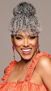BOMSHELL BUN & BANGS by Kim Kimble in MC511SS POWDERED LICORICE | Dark Grey with Light Grey Highlights