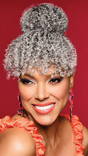 BOMSHELL BUN & BANGS by Kim Kimble in MC511SS POWDERED LICORICE | Dark Grey with Light Grey Highlights