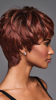 The monofilament top can be brushed forward or styled with a sophisticated side part