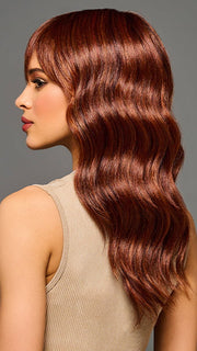 Model is wearing KALIYAH in color MC30/130SS CHERRY COLA | Dark Red with Copper Highlights