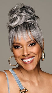 SLEEK STYLE BUN & BANGS by Kim Kimble in MC511SS POWDERED LICORICE | Dark Grey with Light Grey Highlights
