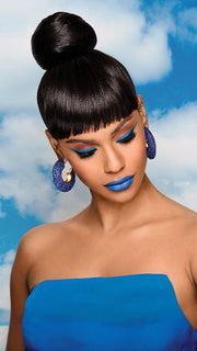Sleek Style Bun & Bangs attaches to your hair with a drawstring