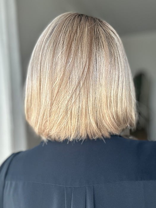 Emily H. @she_sheds_more wearing KAI by RENE OF PARIS in color ROSE-GOLD-R | Blond base with reddish highlights and roots