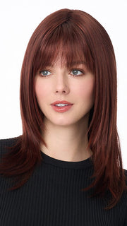 Model is wearing KATE by ENVY in color DARK-RED | Auburn with Brighter Red highlights