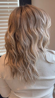 Katrina & Arlah Soriano @wearthehairsis wearing KELLY by BELLE TRESS in color COOL CHAI BLONDE-R | A balanced cool blonde with softly contrasted darker roots, a fresh twist on classic blonde tones.