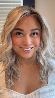 Katrina & Arlah Soriano @wearthehairsis wearing KELLY by BELLE TRESS in color COOL CHAI BLONDE-R | A balanced cool blonde with softly contrasted darker roots, a fresh twist on classic blonde tones.