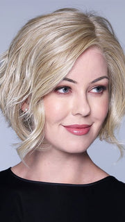 A cute asymmetrical bob wig with a slight wavy texture
