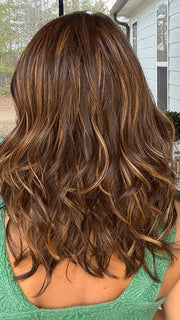 Jenna Fail @jenna_fail wearing LAGUNA BEACH by BELLE TRESS in color MOCHA MAPLE BROWN | A mix of Dark Brown, Medium Brown, Light Auburn, Medium Strawberry