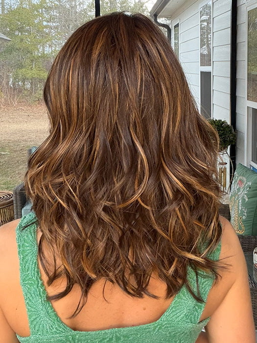 Jenna Fail @jenna_fail wearing LAGUNA BEACH by BELLE TRESS in color MOCHA MAPLE BROWN | A mix of Dark Brown, Medium Brown, Light Auburn, Medium Strawberry