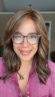 Brea @getwiggywithbrea wearing LAGUNA BEACH by BELLE TRESS in color MOCHA MAPLE BROWN | A mix of Dark Brown, Medium Brown, Light Auburn, Medium Strawberry