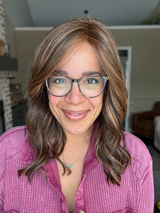 Brea @getwiggywithbrea wearing LAGUNA BEACH by BELLE TRESS in color MOCHA MAPLE BROWN | A mix of Dark Brown, Medium Brown, Light Auburn, Medium Strawberry