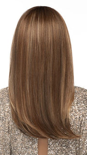 LEADING EDGE in color EL17/23R8| Pale Auburn Beige Blonde Blend, Rooted Medium Brown, Highlighted Light Blonde with face framimg highlights