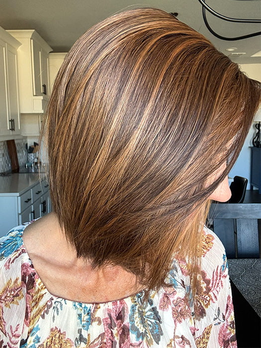 Lisa Mullins @beautifulyouwigreviews wearing LIA II by ELLEN WILLE in color CHOCOLATE ROOTED 830.6.27 | Medium Brown Blended with Light Auburn, Dark Brown and Dark Strawberry Blonde with Dark Shaded Roots