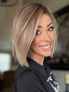 Nichole Corbett @nicholealee wearing LIA II by ELLEN WILLE in color SAND MULTI ROOTED 14.24.12 | Medium Ash Blonde, Lightest Ash Blonde, and Lightest Brown Blend with Dark Shaded Roots