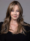 Model is wearing LILLY in BROWN SUGAR SWEET CREAM | Multi-Dimensional Cool Medium Brown Base with Soft Creamy Blonde Highlights and Pale Ash Brown Lowlights (Not offered in this color. For illustration purposes only.)