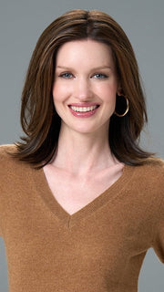 Model wearing LISA by ENVY in ESPRESSO | A cool, Multi-Dimensional Medium Brown with Darker Brown Roots