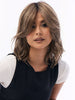 Model is wearing LORYN in  CAFE MISTRO-R |  A chic blend of dark brown, medium brown, and ash blond highlights. Deep brown root for a modern, on-trend look