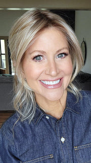 Natalie Gray @vanish.into.thin.hair wearing LORYN by RENE OF PARIS (styled) in color SEA-SALT-BLOND-R | A perfect mixture of cool, icy-blond and warm-dark blond. The rich brown root tone enhances the modern appearance