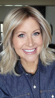 Natalie Gray @vanish.into.thin.hair wearing LORYN by RENE OF PARIS in color SEA-SALT-BLOND-R | A perfect mixture of cool, icy-blond and warm-dark blond. The rich brown root tone enhances the modern appearance