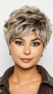 LUCA by Rene of Paris inSILVER OYSTER R | Silver and 
Beige blended base with Rich Brown Root tone. Great substitute tone for Blond       