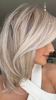 Jenna Fail @jenna_fail wearing LUNA by ELLEN WILLE in LIGHT-CHAMPAGNE-SHADED 101.23.20 | Lightest Neutral Blonde with Light Blonde and Silver White blend with light shaded roots