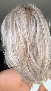 Jenna Fail @jenna_fail wearing LUNA by ELLEN WILLE in LIGHT-CHAMPAGNE-SHADED 101.23.20 | Lightest Neutral Blonde with Light Blonde and Silver White blend with light shaded roots
