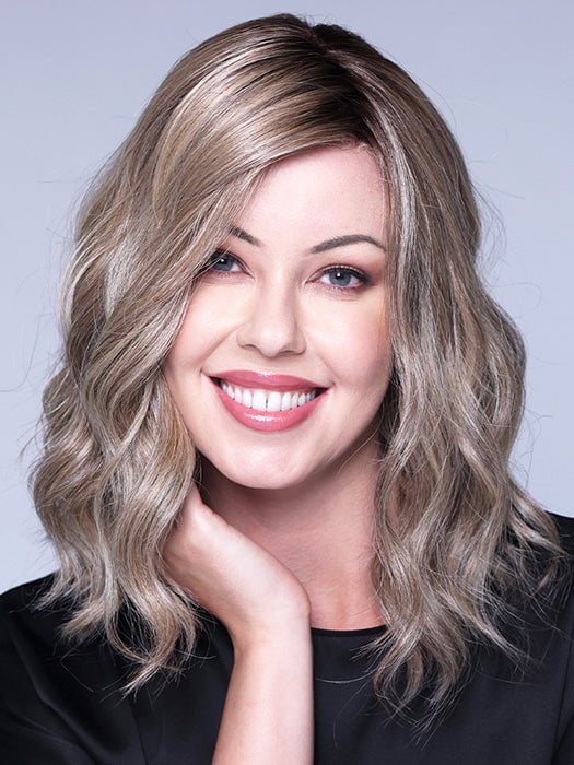 MIU V by BelleTress in SHAKEN OATMILK BLONDE R | A Medium and Light Brown Base with Cool and Neutral Blonde, and Light Blonde Highlights with a Medium Brown Root
