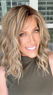 Kristyna Moore @kristynamoore wearing MAEVE by JON RENAU in color 24BT18S8 SHADED MOCHA | Medium Natural Ash Blonde & Light Natural Gold Blonde Blend, Shaded with Medium Brown