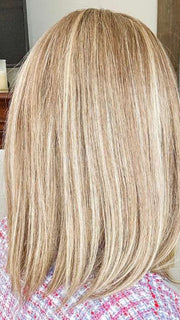 Marcie Mertz @wig.obsessed wearing SOPHISTICATE by TressAllure in color SSB16-10/R10 | Medium Blonde Light Brown Blend Rooted Light Brown