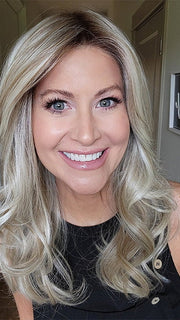 Natalie Gray @vanish.into.thin.hair wearing MARGO by RENE OF PARIS in shade SEA-SALT-BLOND-R | A perfect mixture of cool, icy-blond and warm-dark blond. The rich brown root tone enhances the modern appearance
