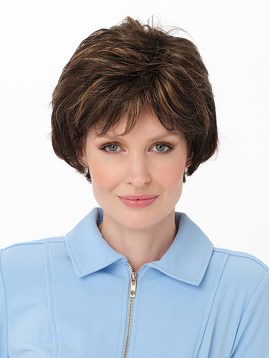 MARITA by ENVY in color AMARETTO CREAM | Dark Brown roots with overall Medium Brown base with Honey Blonde highlights