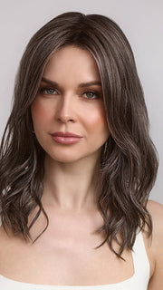 MAUDE by Amore in color MUSHROOM-GREY-R | Dark brown incorporates light brown and silvery grey tones with shadow roots for a stylish finish.